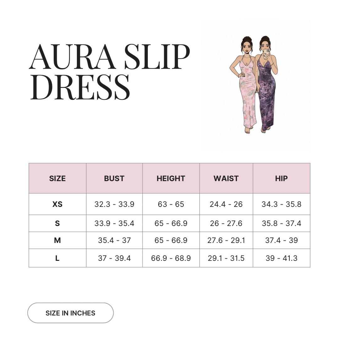 Size guide for Aura Slip Dress