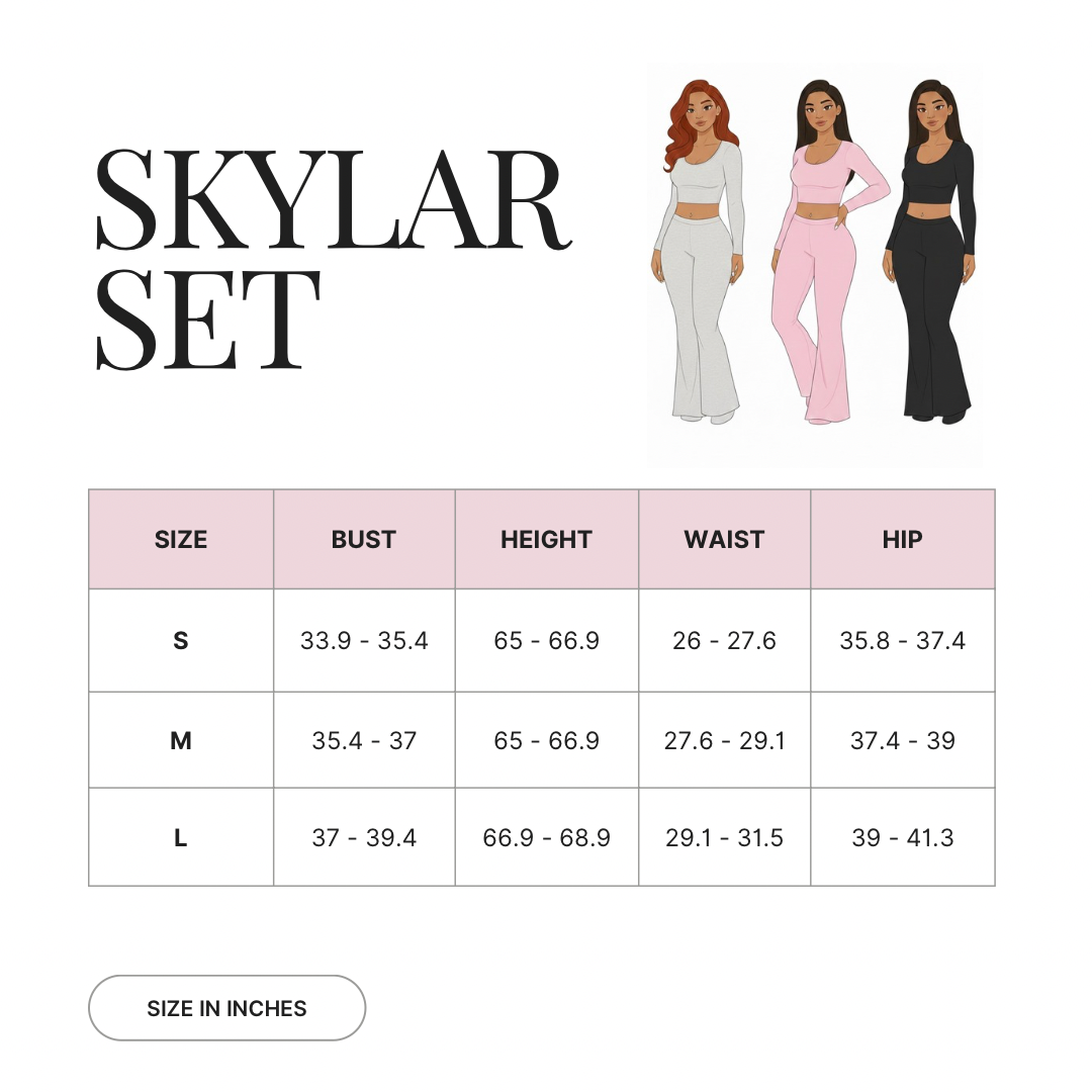 Size guide for Skylar Set